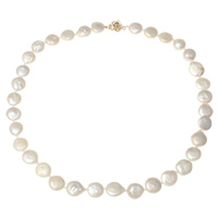 Naturliga sötvatten pärlband, Freshwater Pearl, mässing lås, Coin, olika längd för val & olika stilar för val, vit, 10-11mm, Säljs av Strand