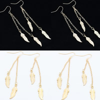 Fashion Fringe Earrings Zinc Alloy brass earring hook Leaf plated nickel lead & cadmium free 85mm Sold By Pair