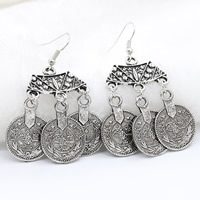 Sinc Alloy Buail Earring, práis Hook earring, dath airgid antique plátáilte, nicil, luaidhe & caidmiam saor in aisce, 25x45mm, Díolta De réir Péire