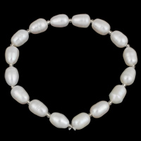 Fionnuisce saothraithe Pearl Bracelet, Pearl Fionnuisce, le Coirníní Gloine Síl, Rís, nádúrtha, bán, 7-8mm, Díolta Per Thart 7.5 Inse Snáithe