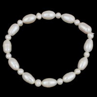 Freshwater Kulturperler Pearl Bracelet, Ferskvandsperle, Ris, naturlig, hvid, 5-6mm, 7-8mm, Solgt Per Ca. 7.5 inch Strand