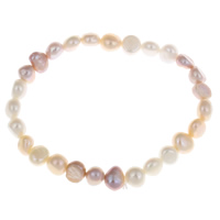 Sötvatten odlade Pearl Bracelet, Freshwater Pearl, Barock, naturlig, flerfärgad, 7-8mm, Såld Per Ca 7.5 inch Strand