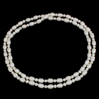 Natuurlijke zoetwater parel lange ketting, Rijst, verschillende lengte voor keuze, wit, 5-6mm, 7-8mm, Verkocht door Strand