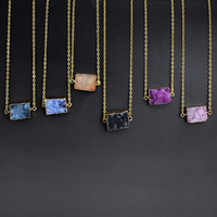 Druzy nyaklánc, Ice Quartz Achát, -val Vas, Téglalap, arany színű aranyozott, természetes & druzy stílusban & ovális lánc, több színt a választás, 31x15x11mm-30x17x15mm, Naponta eladott Kb 18 inch Strand