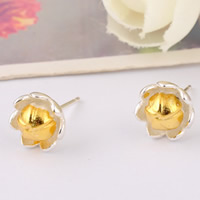 Messing Stud Earring, met plastic earnut, Bloem, plated, two tone, 8x5mm, Verkocht door pair