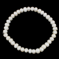 Fionnuisce saothraithe Pearl Bracelet, Pearl Fionnuisce, Prátaí, nádúrtha, bán, 6-7mm, Díolta Per Thart 7.5 Inse Snáithe