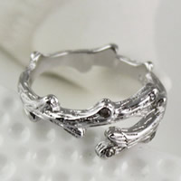 Mässing Cuff finger ring, Branch, äkta silver plated, 5-15mm, Storlek:5, Säljs av PC