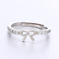 Mässing Öppen finger ring, Bowknot, äkta silver plated, justerbar & med strass, 5-10mm, Storlek:5, Säljs av PC