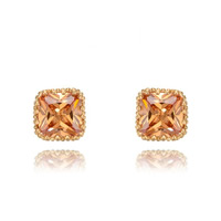 Zircon cubique ( CZ ) goujon boucle, laiton, acier inoxydable puce boucle d'oreille, cadre, Plaqué d'or rose, avec zircone cubique & facettes, protéger l'environnement, sans nickel, plomb et cadmium, 10x10mm, Vendu par paire