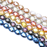 Grânulos de cristal, Oval achatado, platinado colorido, facetada, mais cores para a escolha, 15x12x8mm, Buraco:Aprox 1mm, Aprox 40PCs/Strand, vendido para Aprox 25 inchaltura Strand