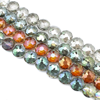 Platte ronde kristal kralen, Rond plat, kleurrijke vergulde, gefacetteerde, meer kleuren voor de keuze, 18x10mm, Gat:Ca 1mm, Ca 35pC's/Strand, Per verkocht Ca 24 inch Strand