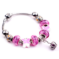 European Bracelet Zinc Alloy with Crystal & Lampwork & Brass Crown plated & enamel nickel lead & cadmium free 180-200mm Sold By Strand