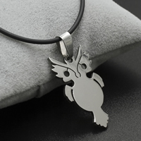 Stainless Steel Jewelry Necklace with rubber cord iron lobster clasp with 4cm extender chain Owl original color Sold Per Approx 17 Inch Strand