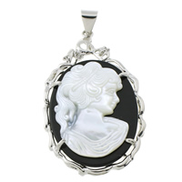 Shell Pendants Brass with Black Shell & White Shell platinum color plated natural & lady cameo nickel lead & cadmium free Approx Sold By Lot