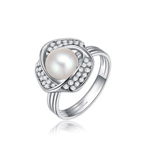 South Sea Shell Fingerring, Zink Alloy, med South Sea Shell, Blomma, platinerade, med Australien strass, nickel, bly och kadmium gratis, 15x16mm, Storlek:6-9, Säljs av PC