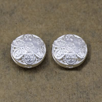 Messing Kraal, Rond plat, Dikke 925 Sterling zilver verguld, hoge kwaliteit plating en nooit vervagen & dubbel-gat, nikkel, lood en cadmium vrij, 12x12x6mm, Gat:Ca 1mm, 100pC's/Lot, Verkocht door Lot