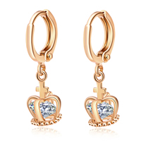 Huggie Hoop Drop Earring Brass with Cubic Zirconia Crown 18K gold plated faceted nickel lead & cadmium free Sold By Pair