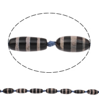 Ágata natural tibetano Dzi Beads, Ágata tibetana, Oval, preto, 25x9mm-25x15mm, Buraco:Aprox 1mm, comprimento Aprox 15 inchaltura, 5vertentespraia/Bag, Aprox 14PCs/Strand, vendido por Bag