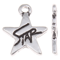 Cink Alloy Star Privjesak, Zvijezda, riječ zvijezda, starinski srebrne boje pozlaćen, emajl, nikal, olovo i kadmij besplatno, 12x15x1.50mm, Rupa:Približno 1mm, 10računala/Torba, Prodano By Torba