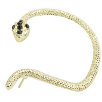 Fashion Øreringe Cuff, Zinc Alloy, Snake, guldfarve belagt, med rhinestone, nikkel, bly & cadmium fri, 55x45mm, Solgt af PC