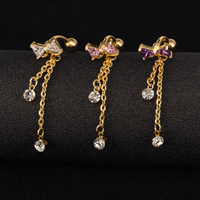 Sárgaréz belly ring, Bowknot, 18K aranyozott, cirkónia & sokoldalú, több színt a választás, nikkel, ólom és kadmium mentes, 10x46mm, Által értékesített PC