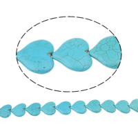 Perles turquoises, turquoise synthétique, coeur, bleu, 34x31x8mm, Trou:Environ 1.5mm, Longueur Environ 15 pouce, 10Strandstoron/sac, Environ 22PC/brin, Vendu par sac