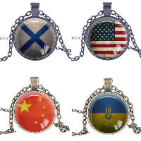 Tijd Gem sieraden ketting, Zinc Alloy, met Papier & Glas, met 2lnch extender keten, plated, nationale vlag ontwerp & ovale keten & verschillende ontwerpen voor de keuze, nikkel, lood en cadmium vrij, 28x36mm, Lengte Ca 23.5 inch, 10strengen/Lot, Verkocht door Lot