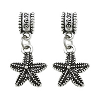 European Stíl Sinc Alloy Pendants, Starfish, grá focal, dath airgid plated, gan troll & blacken, nicil, luaidhe & caidmiam saor in aisce, 27mm, 12x15x2mm, Poll:Thart 5mm, 200ríomhairí pearsanta/Lot, Díolta De réir Lot