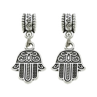 European stile Zinc Alloy pendenti, lega in zinco, Hamsa, parola amore, placcato color argento, gioielli Islam & senza filo & Annerire, assenza di nichel,piombo&cadmio, 28mm, 12x17x1.5mm, Foro:Appross. 5mm, 200PC/lotto, Venduto da lotto