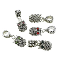 European Stíl Sinc Alloy Pendants, Ulchabhán, dath airgid plated, gan troll & le rhinestone & blacken, dathanna níos mó le haghaidh rogha, nicil, luaidhe & caidmiam saor in aisce, 27mm, 10x14x4mm, Poll:Thart 5mm, 100ríomhairí pearsanta/Lot, Díolta De réir Lot