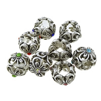 Zink Legierung Europa Perlen, Zinklegierung, Blume, silberfarben plattiert, ohne troll & mit Strass & Schwärzen, keine, frei von Nickel, Blei & Kadmium, 8x10mm, Bohrung:ca. 5mm, 200PCs/Menge, verkauft von Menge