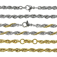 Stainless Steel Chain Ogrlica, Nehrđajući čelik, pozlaćen, konop lanac, više boja za izbor, 4mm, Dužina Približno 22 inčni, Prodano By Lot