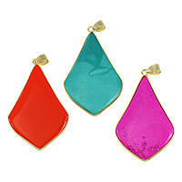 Pendants Gemstone Jewelry, Prás, le Gemstone, Teardrop, dath an óir plated, nádúrtha & ábhair éagsúla do rogha, nicil, luaidhe & caidmiam saor in aisce, 31x51x3.50mm, Poll:Thart 4x6mm, 10ríomhairí pearsanta/Lot, Díolta De réir Lot