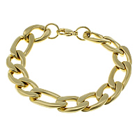 Roestvrij staal armbanden, gold plated, figaro ketting & mat, 25.5x13x3.5mm, 20.5x13x3.5mm, Lengte Ca 8.5 inch, 10strengen/Lot, Verkocht door Lot