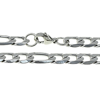 Ruostumaton teräs Kaulakoru, Figaro Chain, alkuperäinen väri, 16x7x2mm, 11.5x7x2mm, Pituus N. 22 tuuma, 10säikeet/erä, Myymät erä