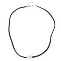 Diúilicín Péarla muince Nádúrtha, Pearl Fionnuisce, le Corda bheilbhéidín, práis clasp gliomach, le 2cm slabhra extender, Rís, bán, 10-11mm, Díolta Per Thart 18.5 Inse Snáithe