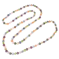 Prirodni slatkovodni biser ogrlica, Slatkovodni Pearl, Krumpir, multi-boji, 7-8mm, Prodano Per Približno 47 inčni Strand