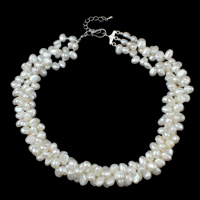 Collar de Perlas Natural de Freshwater, Perlas cultivadas de agua dulce, latón cierre de ojo y gancho, con 4cm extender cadena, Barroco, 3-aro, Blanco, 5-8mm, Vendido para aproximado 22 Inch Sarta