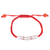 Süßwasserperlen Woven Ball Armbänder, Natürliche kultivierte Süßwasserperlen, mit Nylonschnur & Acryl, Keishi, natürlich, rot, 6-7mm, verkauft per ca. 5 ZollInch Strang