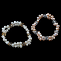 Fionnuisce saothraithe Pearl Bracelet, Pearl Fionnuisce, le Crystal, Prátaí, nádúrtha, ilghnéitheach, dathanna níos mó le haghaidh rogha, 6-7mm, Díolta Per Thart 7 Inse Snáithe