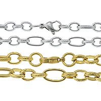 Stainless Steel Chain Ogrlica, Nehrđajući čelik, pozlaćen, Figaro lanac, više boja za izbor, 11x6x1.5mm, 7.5x6x2mm, Dužina Približno 21 inčni, 20pramenovi/Lot, Prodano By Lot