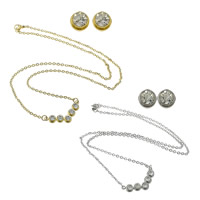 Strass Stainless Steel Jewelry Set, oorbel & halsketting, Roestvrij staal, plated, ovale keten & met strass, meer kleuren voor de keuze, 28.5x11.5x4.5mm, 2x0.5mm, 5.5x5.5x15mm, Lengte Ca 19.2 inch, 5sets/Lot, Verkocht door Lot