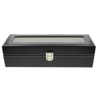 PU Watch Box, met Spons & Katoenfluweel & Glas & Hout, Rechthoek, 305x78x113mm, Verkocht door PC