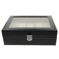 PU Watch Box, met Spons & Katoenfluweel & Glas & Hout, Rechthoek, 253x80x202mm, Verkocht door PC