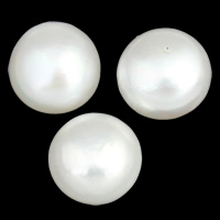 Leath druileáilte coirníní saothraithe Diúilicín Péarla, Pearl Fionnuisce, Button, nádúrtha, leath-druileáilte, bán, 12-13mm, Poll:Thart 0.8mm, 11Péirí/Mála, Díolta De réir Mála