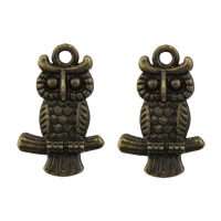 Pendentifs animaux en alliage de zinc, hibou, Plaqué de couleur de bronze antique, protéger l'environnement, sans nickel, plomb et cadmium, 13x20x2mm, Trou:Environ 1.5mm, 1000PC/lot, Vendu par lot