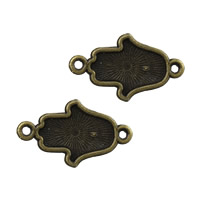 Cink ötvözet Connector beállítása, Hamsa, antik bronz színű bevonattal, iszlám ékszerek & 1/1 hurok, nikkel, ólom és kadmium mentes, 26x15x2mm, Lyuk:Kb 2mm, Belső átmérő:Kb 1mm, 17x13mm, 1000PC-k/Lot, Által értékesített Lot