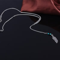 Lo zinco in lega gioielli collana, lega in zinco, with catena di ferro & turchese sintetico & cristallo, with 5cm extender chain, Forma a piuma, placcato color argento, Twist ovale & sfaccettati, assenza di nichel,piombo&cadmio, 38cm, Lunghezza Appross. 15 pollice, 3Strandstrefolo/borsa, Venduto da borsa