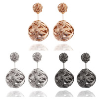 Pendientes de Doble Bola, aleación de zinc, acero inoxidable aguja de pendiente, Esférico, chapado, más colores para la opción, libre de níquel, plomo & cadmio, 8x15mm, Vendido por Par