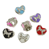 Zinc Alloy European perler, Heart, platin farve forgyldt, uden trold & emalje, flere farver til valg, nikkel, bly & cadmium fri, 11x9x10mm, Hole:Ca. 5mm, 100pc'er/Lot, Solgt af Lot